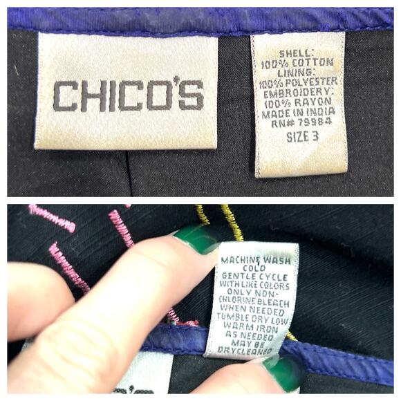 Chico's Jacket Women's 3 (XL/16) Black Red Floral Embroidery Art-To-Wear Blazer - Picture 4 of 7